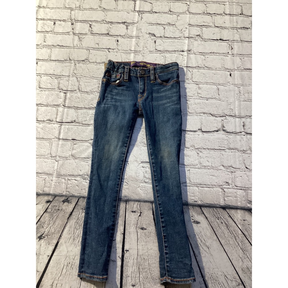 Ed Hardy Kids Skinny Jeans Size 6 American Flag Eagle Embroidery Dark Wash Denim